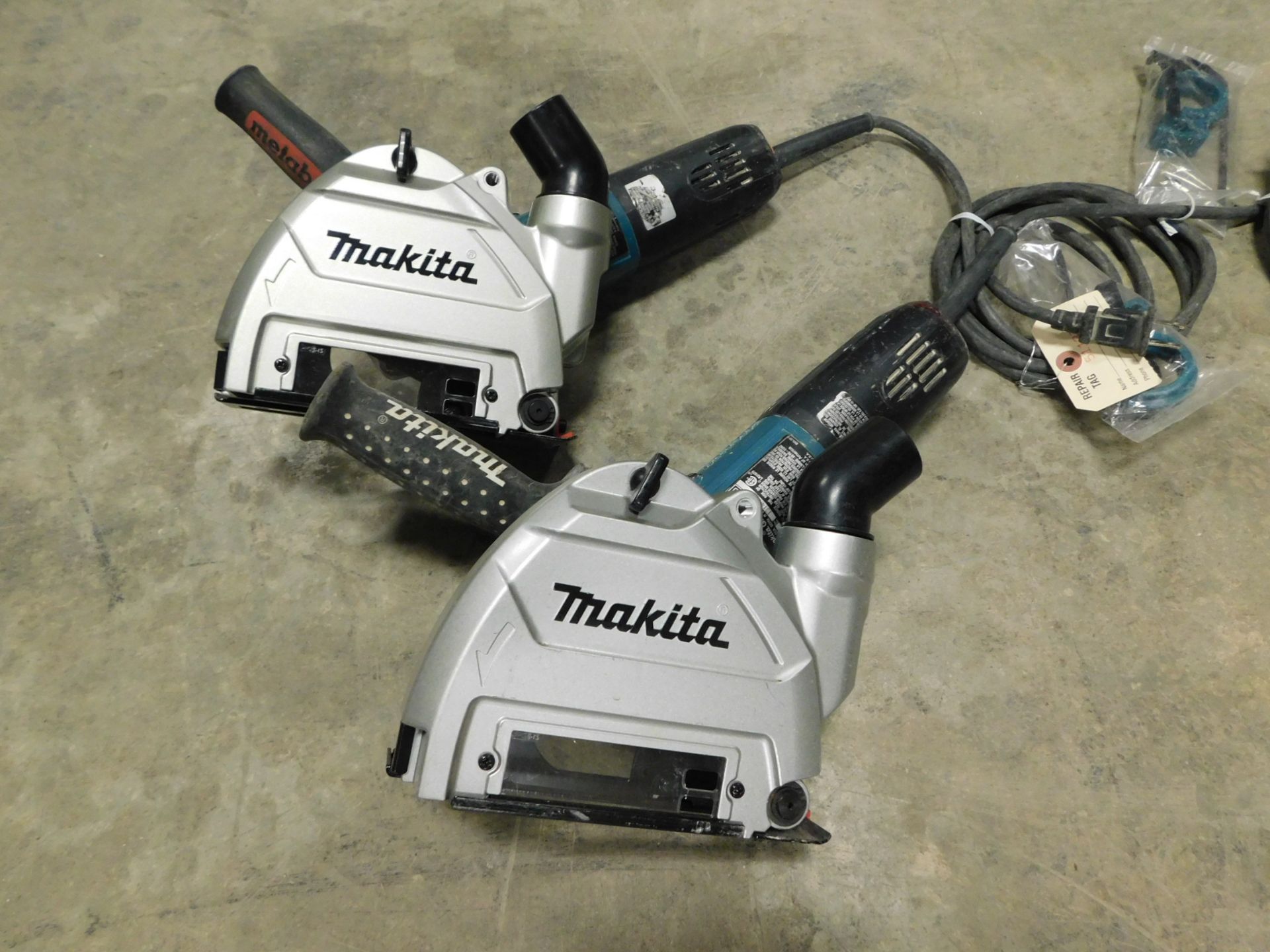 (2) Makita 5" Angle Grinders with Dust Collecting Wheel Guards, Need Repaired