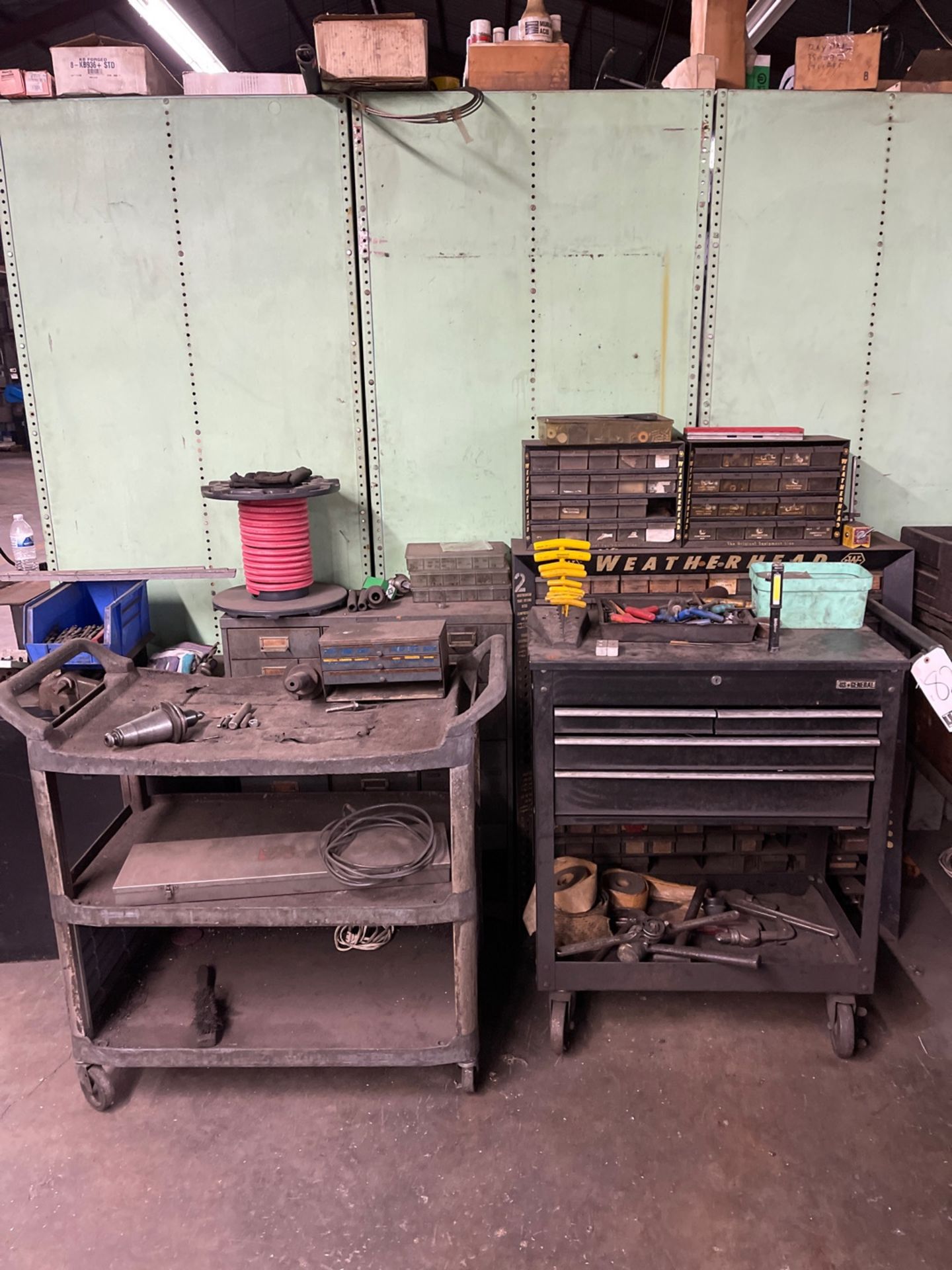 Lot Tool Box, Parts Bins, Cart with Contents