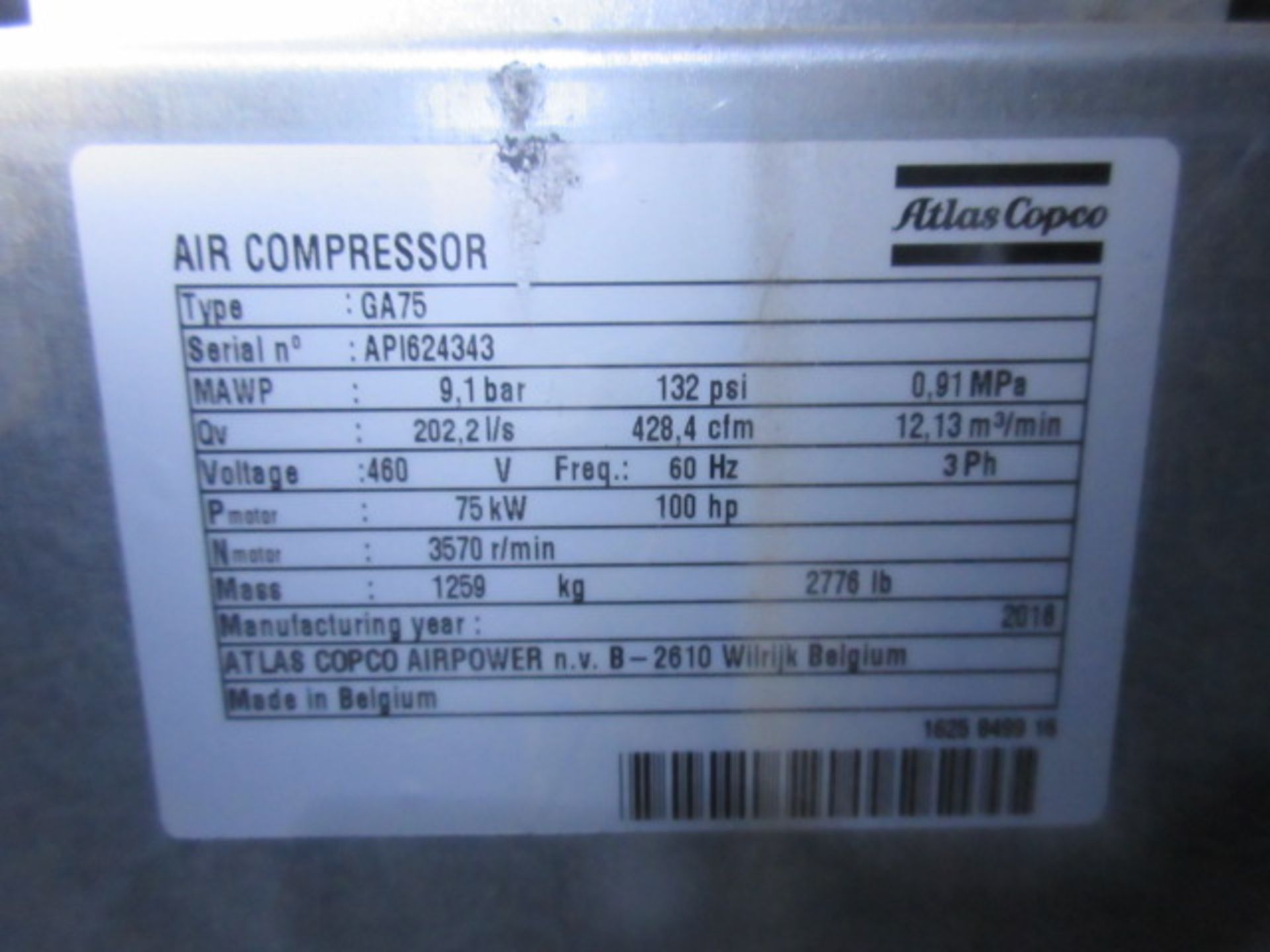 Atlas Capco Air Compressor - Image 7 of 7