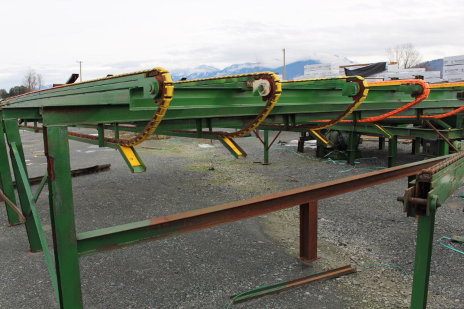 17' X 24' 5 STRAND PLASTIC CAMELBACK CHAIN TRANSFER, (3) PLASTIC CAPPED, (2) PLASTIC, 3HP EURODRIVE,