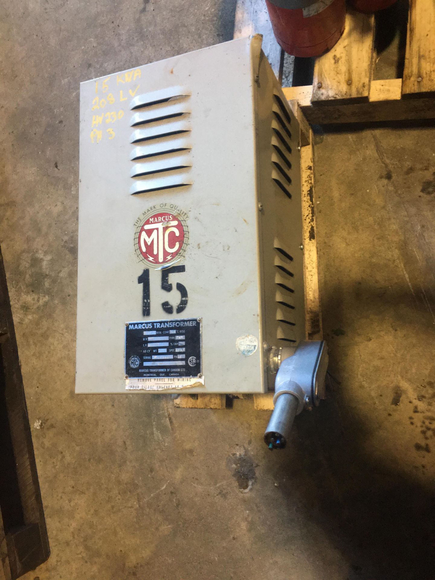 MARCUS 15KVA TRANSFORMER, 230/208V