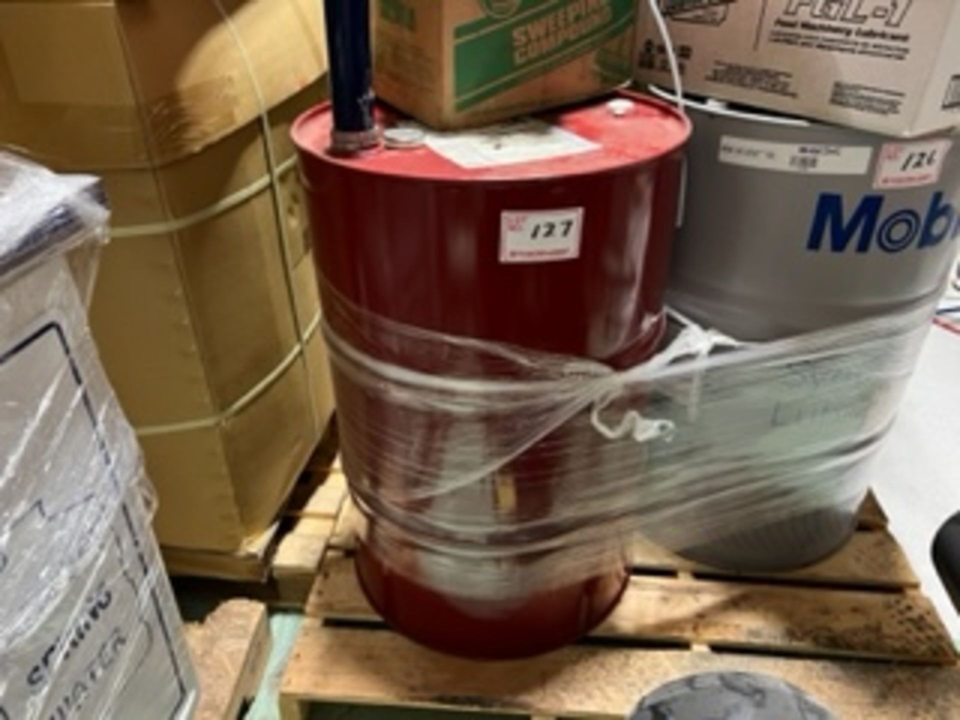 55 GALLON BARREL OF MOBILE COMPRESSOR LUBRICATING OIL; PRODUCT CODE 104847; 55GAL/208.2L