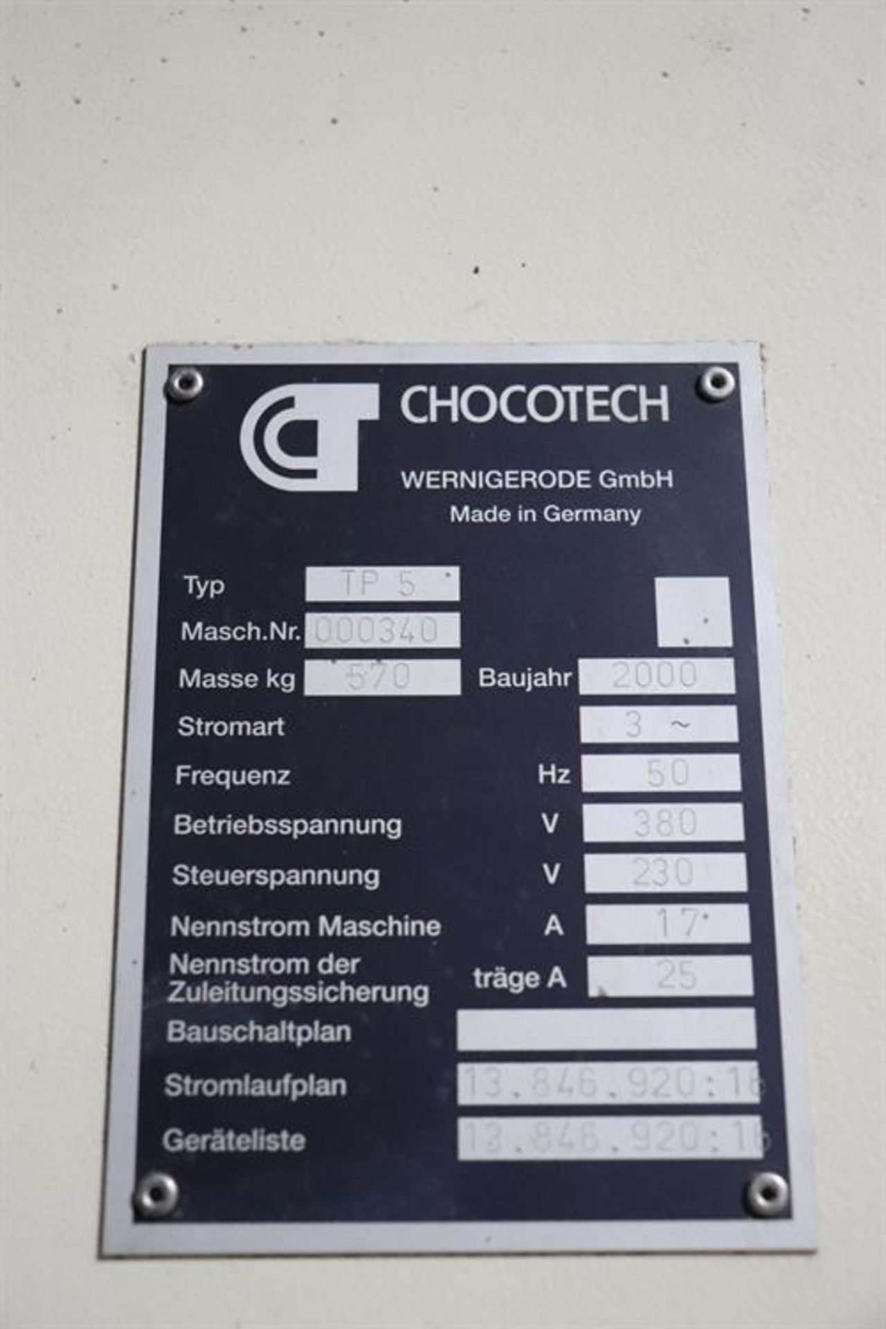 Chocotech Model TP5 Tempering Unit - Model TP 5 - Serial number 000340 - Built new in 2000 - 500kg/ - Image 5 of 5