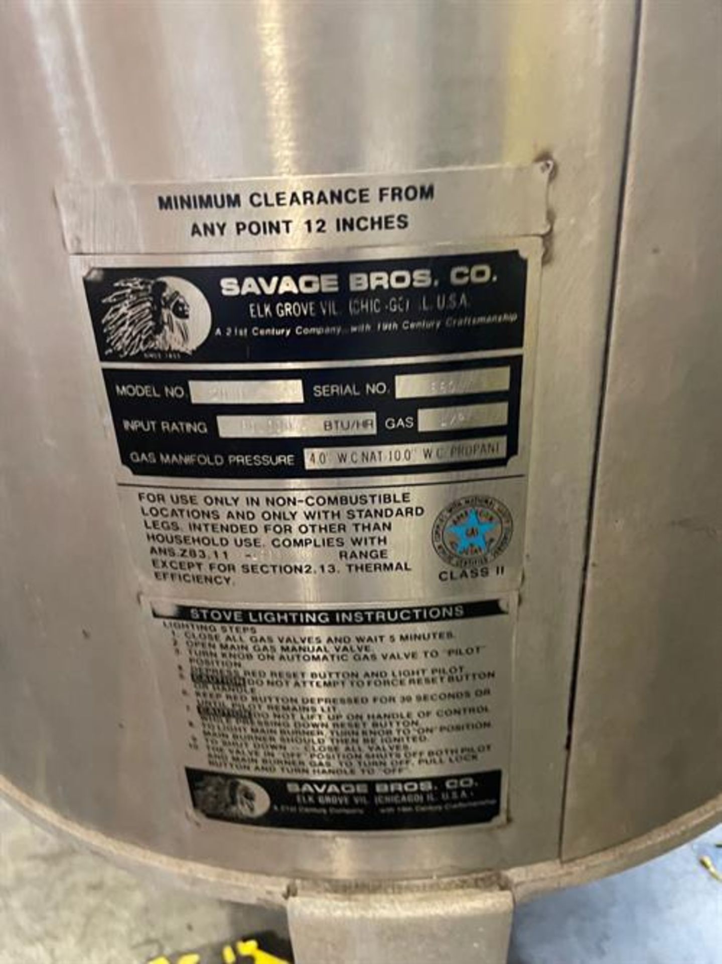 Savage # 20 Gas Fired Stove - Serial number 660 - Set for LP - Copper pot 20" x 14" deep - Rigging/ - Image 4 of 6