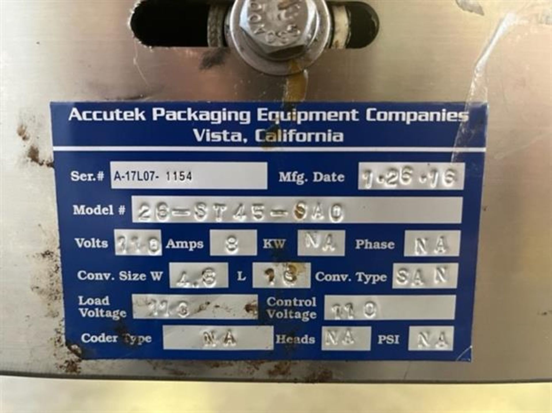 Accutek Phase Fire Shrink Tunnel for Neck Banders - Model 2S-ST45-SA0, serial#A-17L07-1154 built - Image 2 of 2