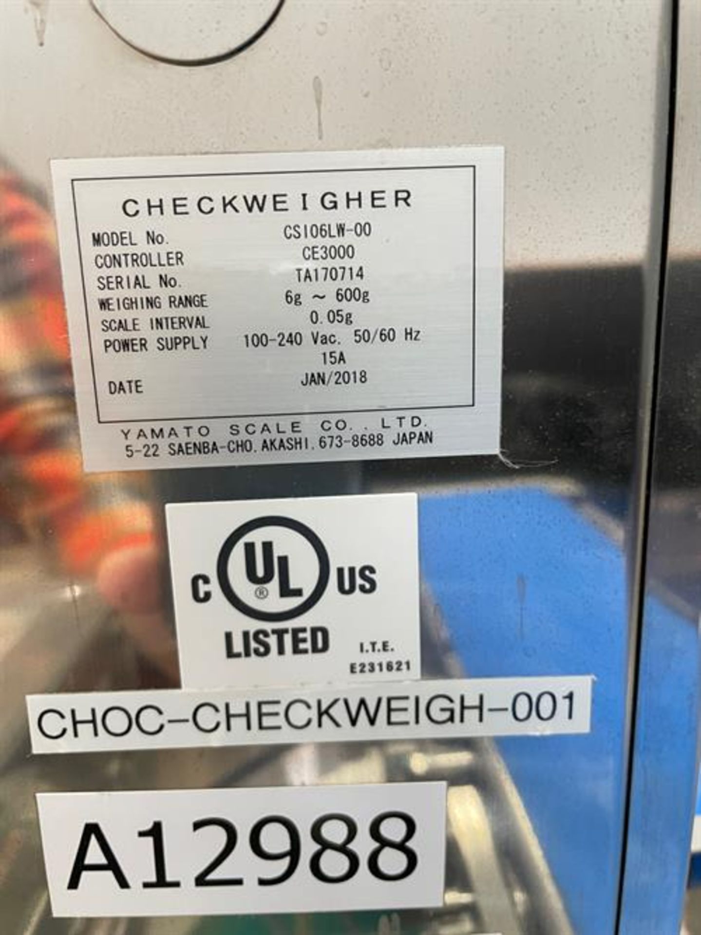 Yamato CS106LW-00 Checkweigher - Model CE3000 controller - 6 to 600 gram weight range - Scale - Image 7 of 9