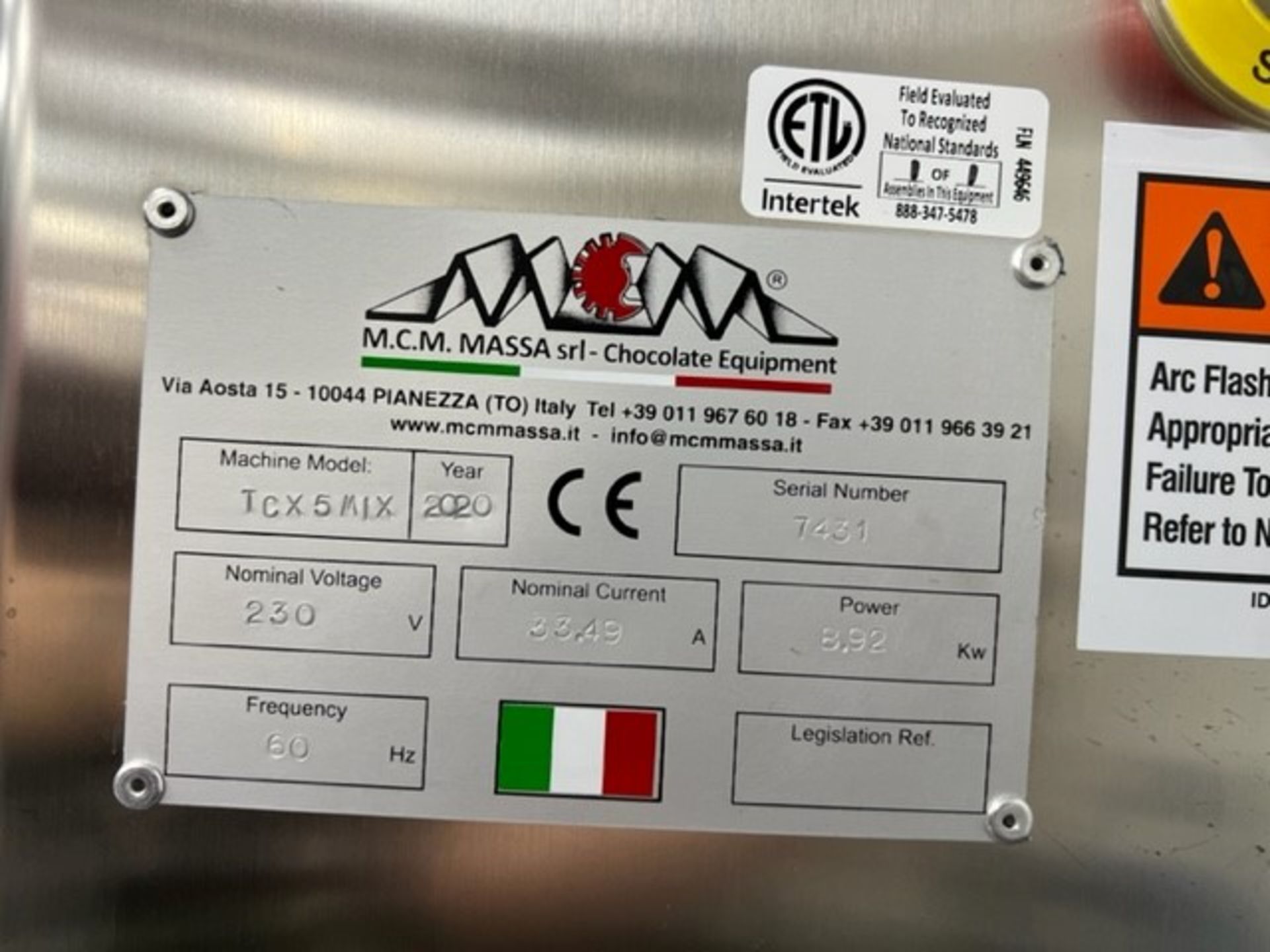 Massa Model TCX5Mix stainless steel 500kg chocolate metler serial number 7433 (Built New in 2020) - Image 2 of 3