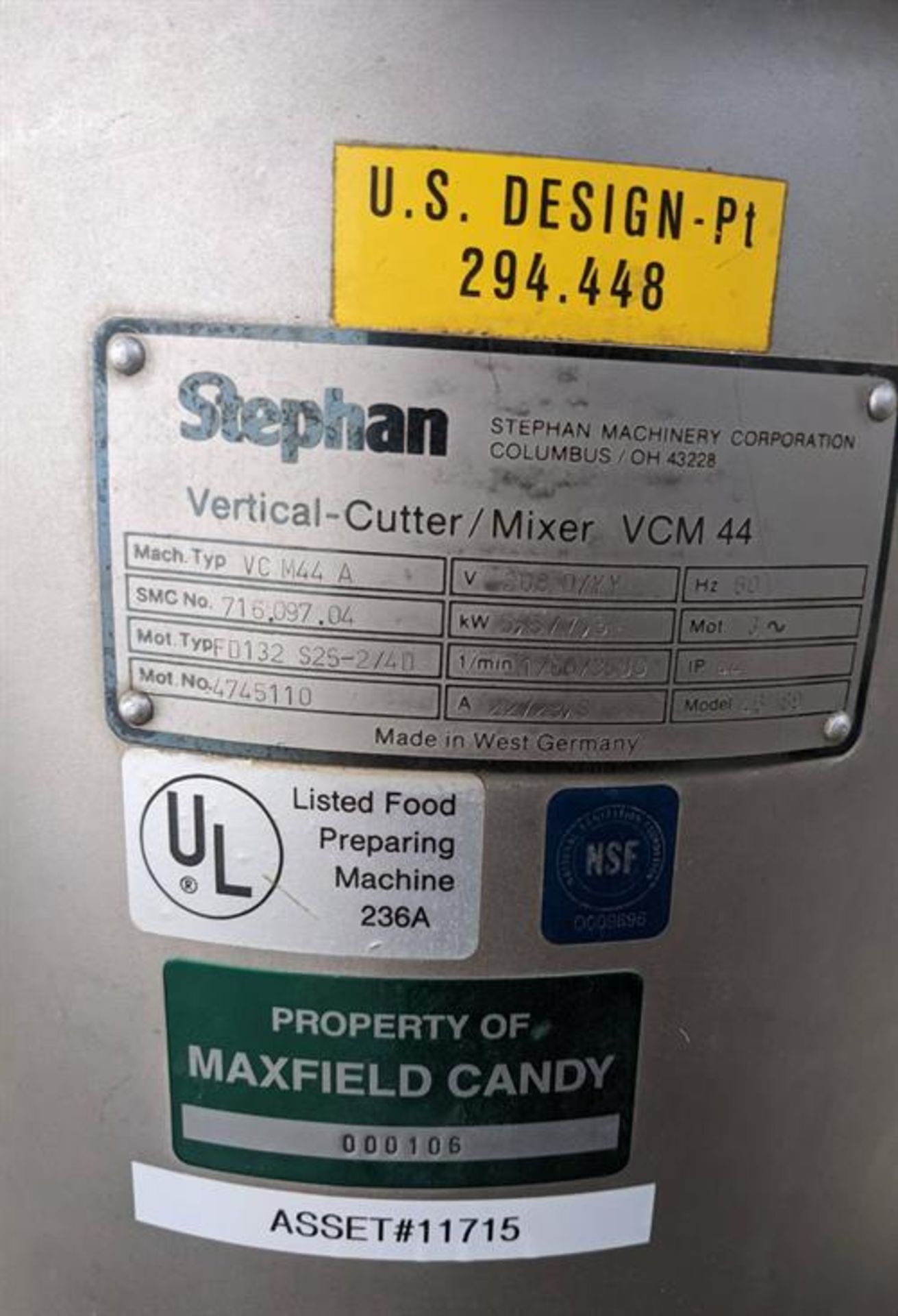 Stephan Model VCM44A Cutter Mixer - Model VCM44A - Serial number 716.097.04 - 44 liter capacity - - Image 8 of 9