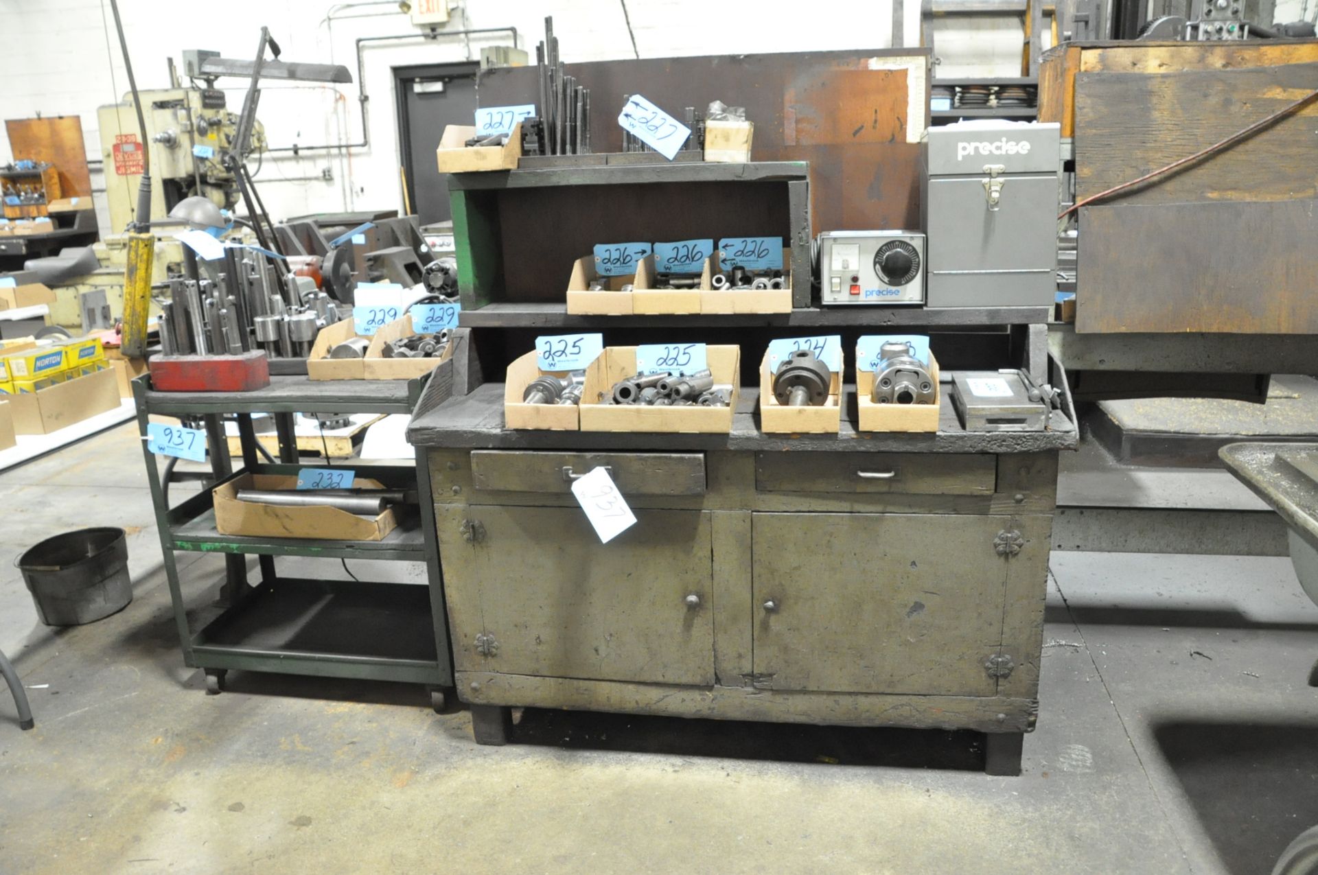 Lot-(4) Benches, (1) Cabinet, (1) Portable Shelving, (2) Tooling Stands
