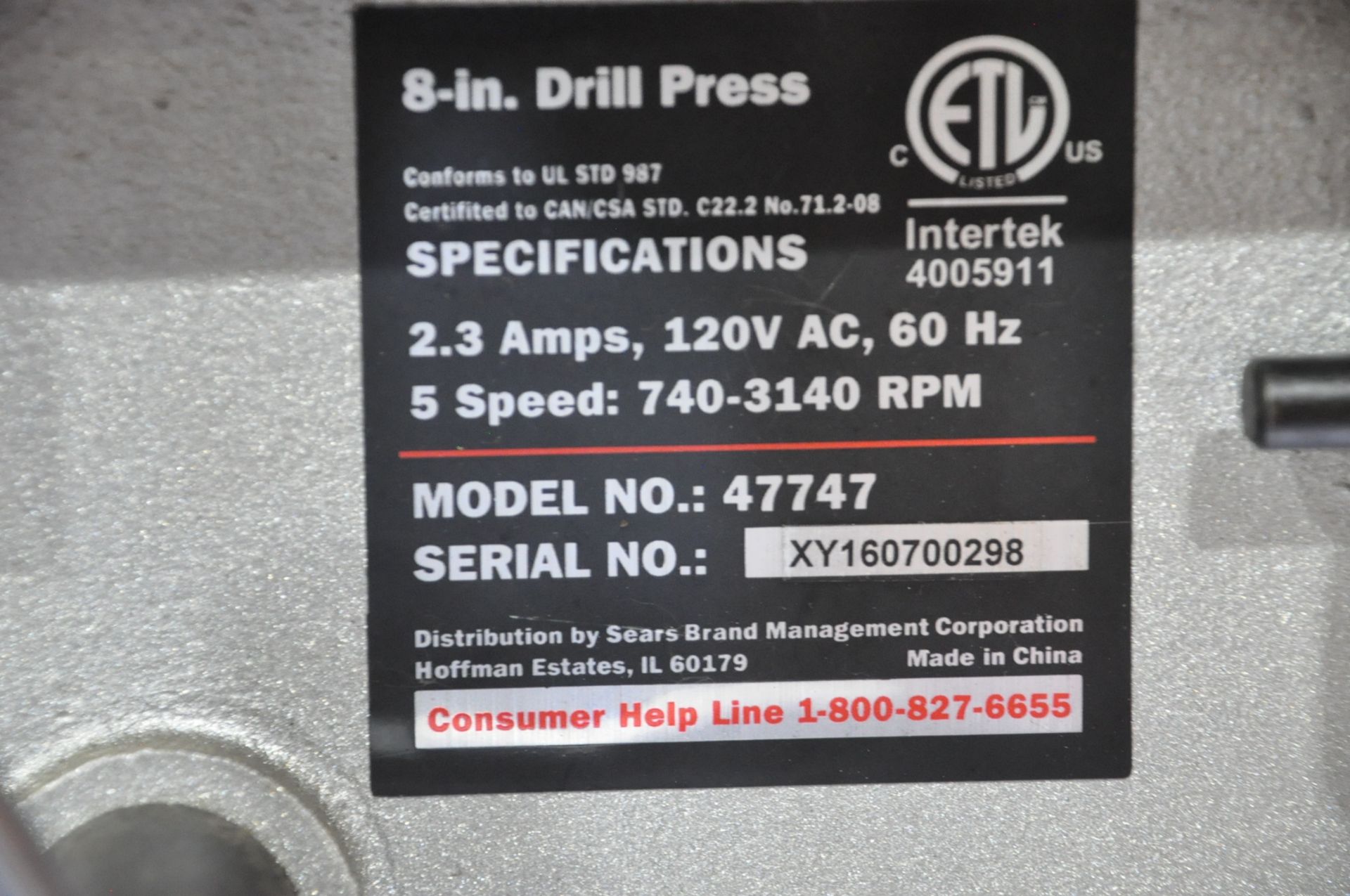 Craftsman Model 47747, 8" Benchtop Drill Press - Image 4 of 4