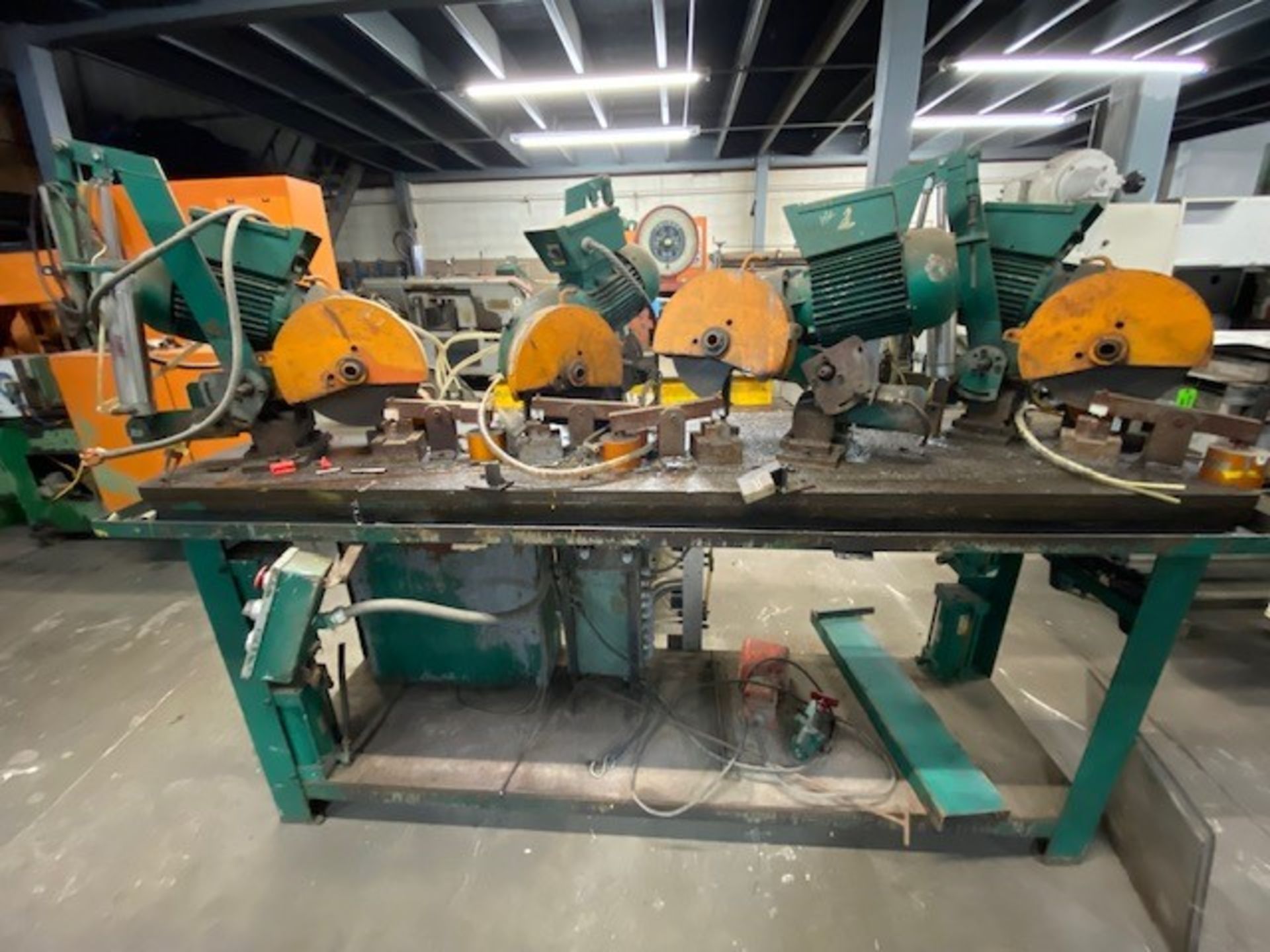 Multi Head Cold Saw, (4) Two Speed Bewo Saw Heads, 10" Maximum Blade Dia., Pneumatic Feed Cylinders