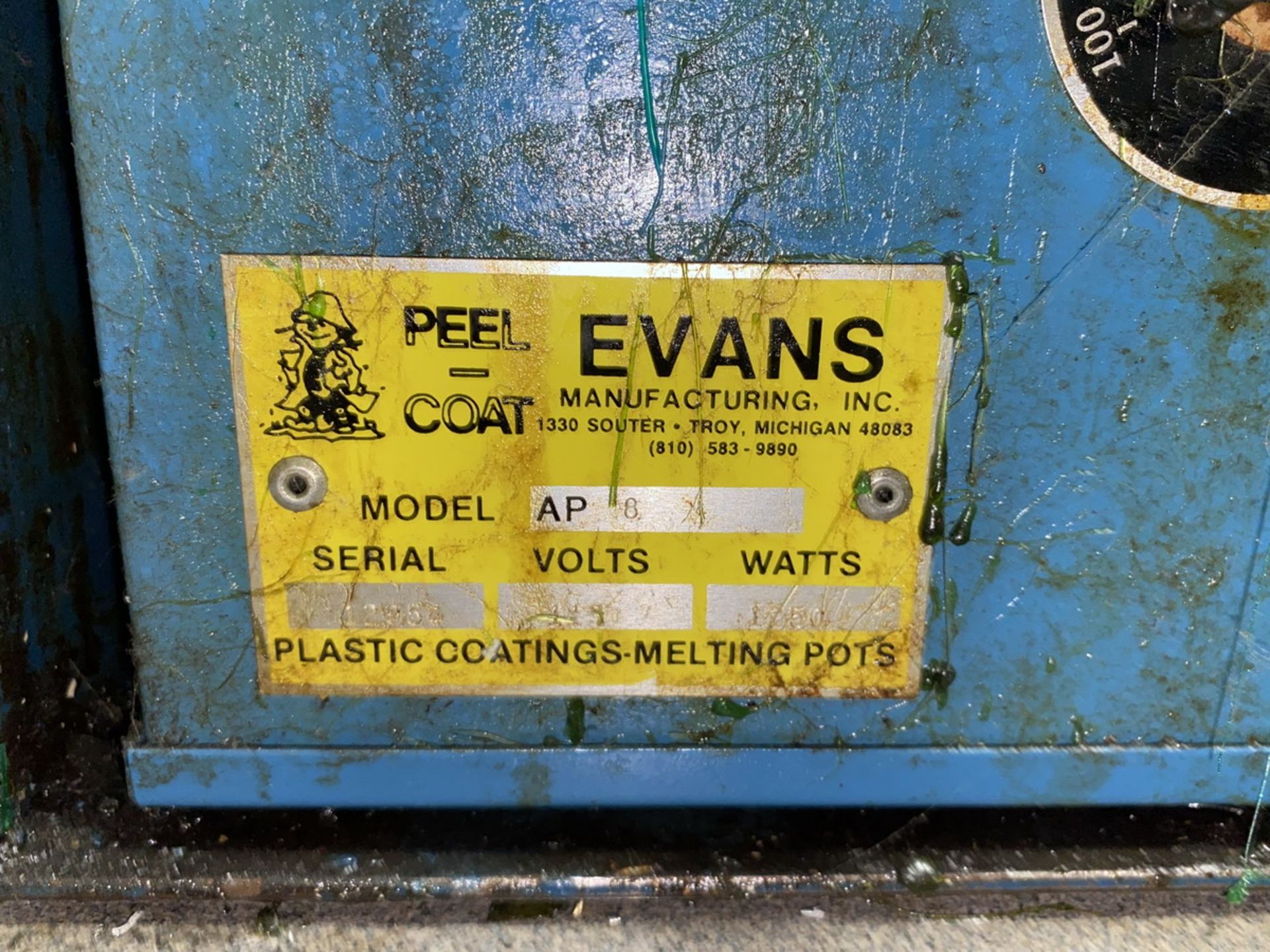 Evans Model AP 8 Peel Coat, 10'' W x 11'' L Plastic Coating Melting Pot, 115 V, 1250 Watts - Image 4 of 4