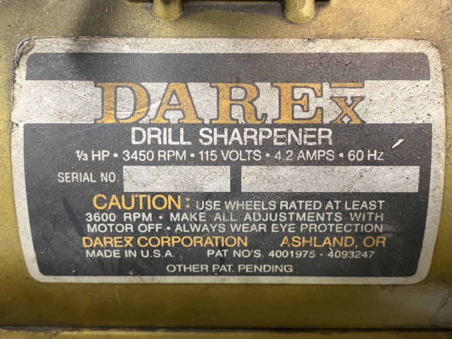 Darex Drill Sharpener, 1/8" - 3/4" Capacity, 1/2 HP, 3450 RPM, 115 V, 1.2 Amps, 60 Hz - Image 7 of 7