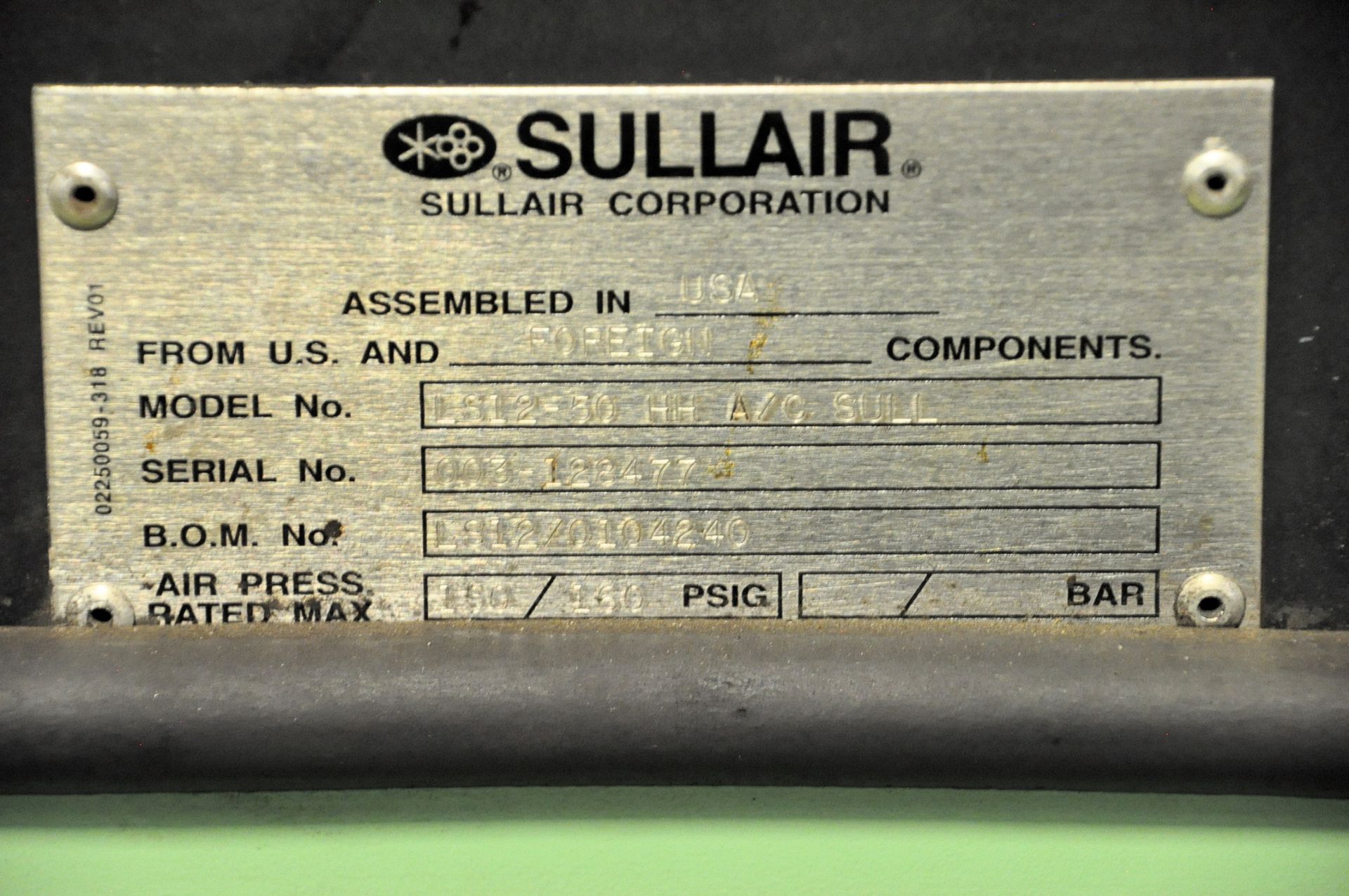 SULLAIR MODEL L612-30 HH A/C SULL 30-HP 150-PSI Rotary Screw Packaged Air Compressor - Image 4 of 4