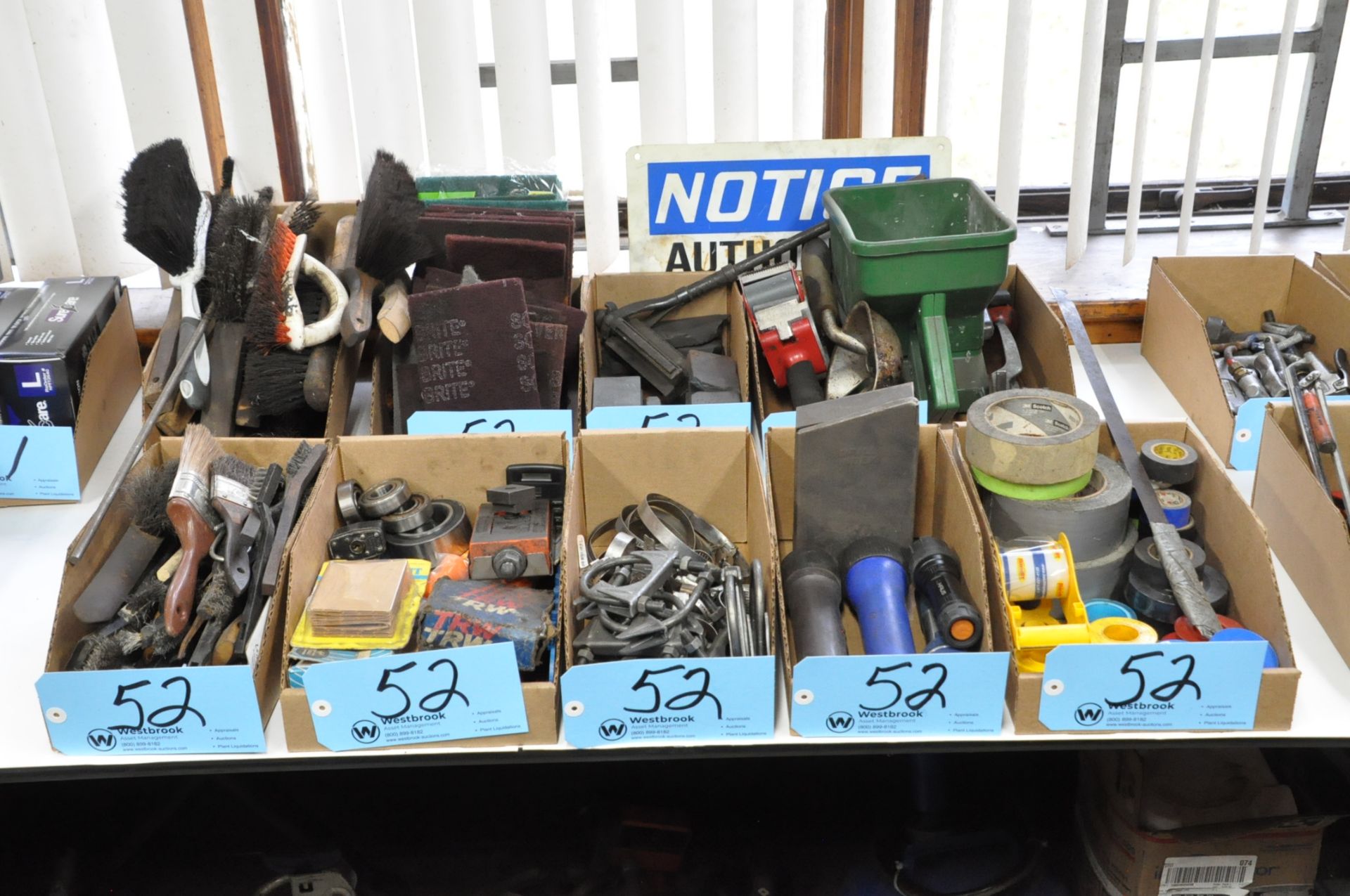 Lot-Scotchbrite Pads, Brushes, Sharpening Stones, Thread Tape, Muffler Clamps, Etc.