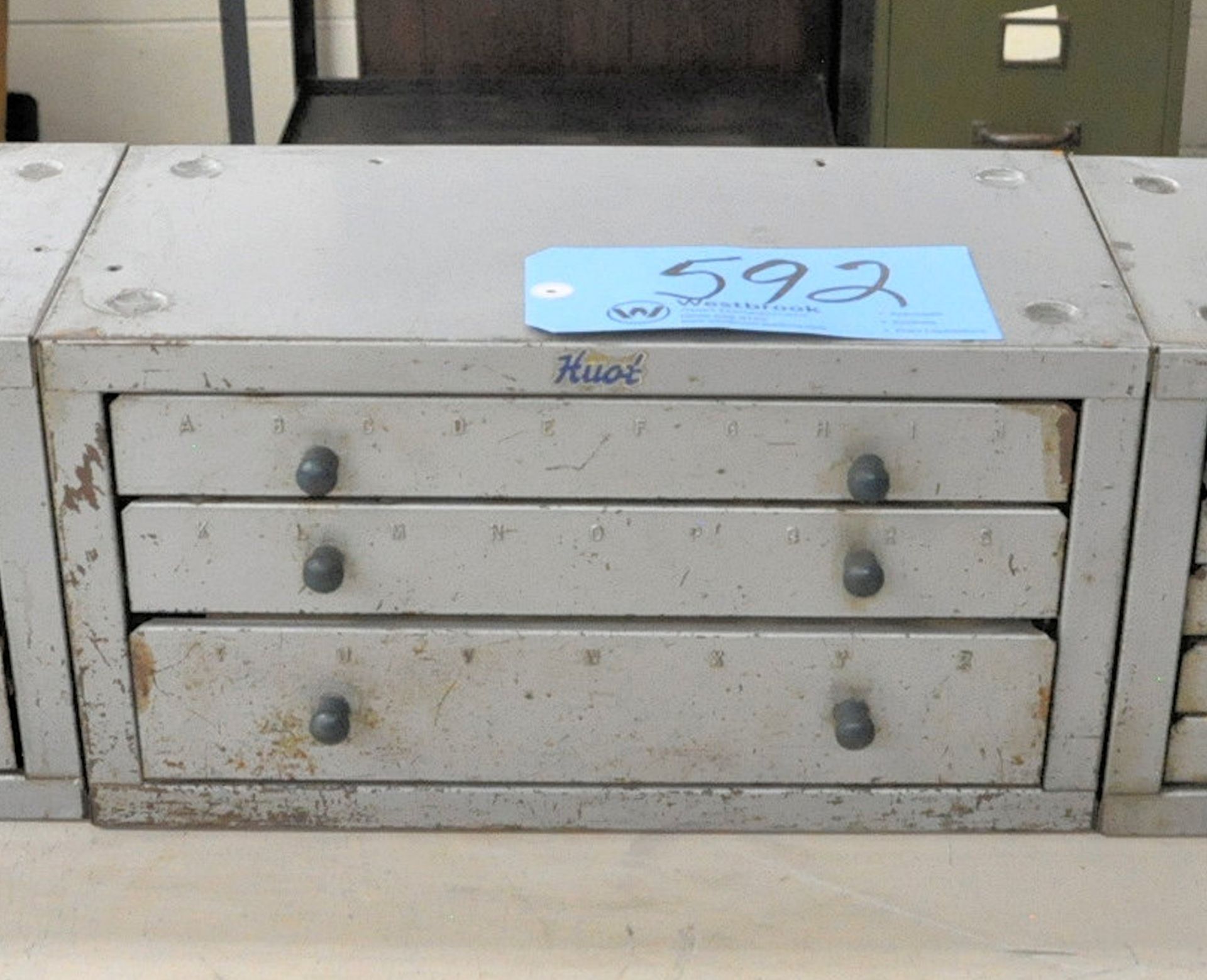 Huot Letter Size 3-Drawer Index Cabinet with Partial Drill Contents