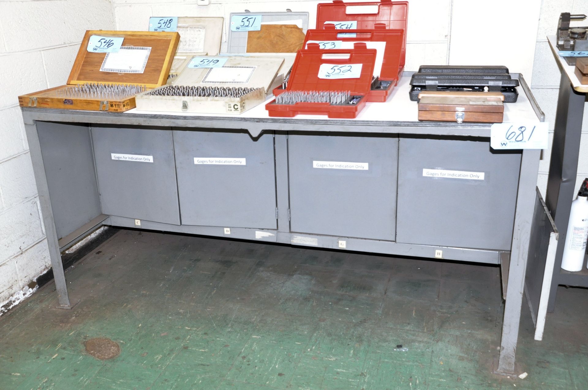 Lot-Steel Work Benches with Fixtures Contents, (Items on Top and Outside Not Included),