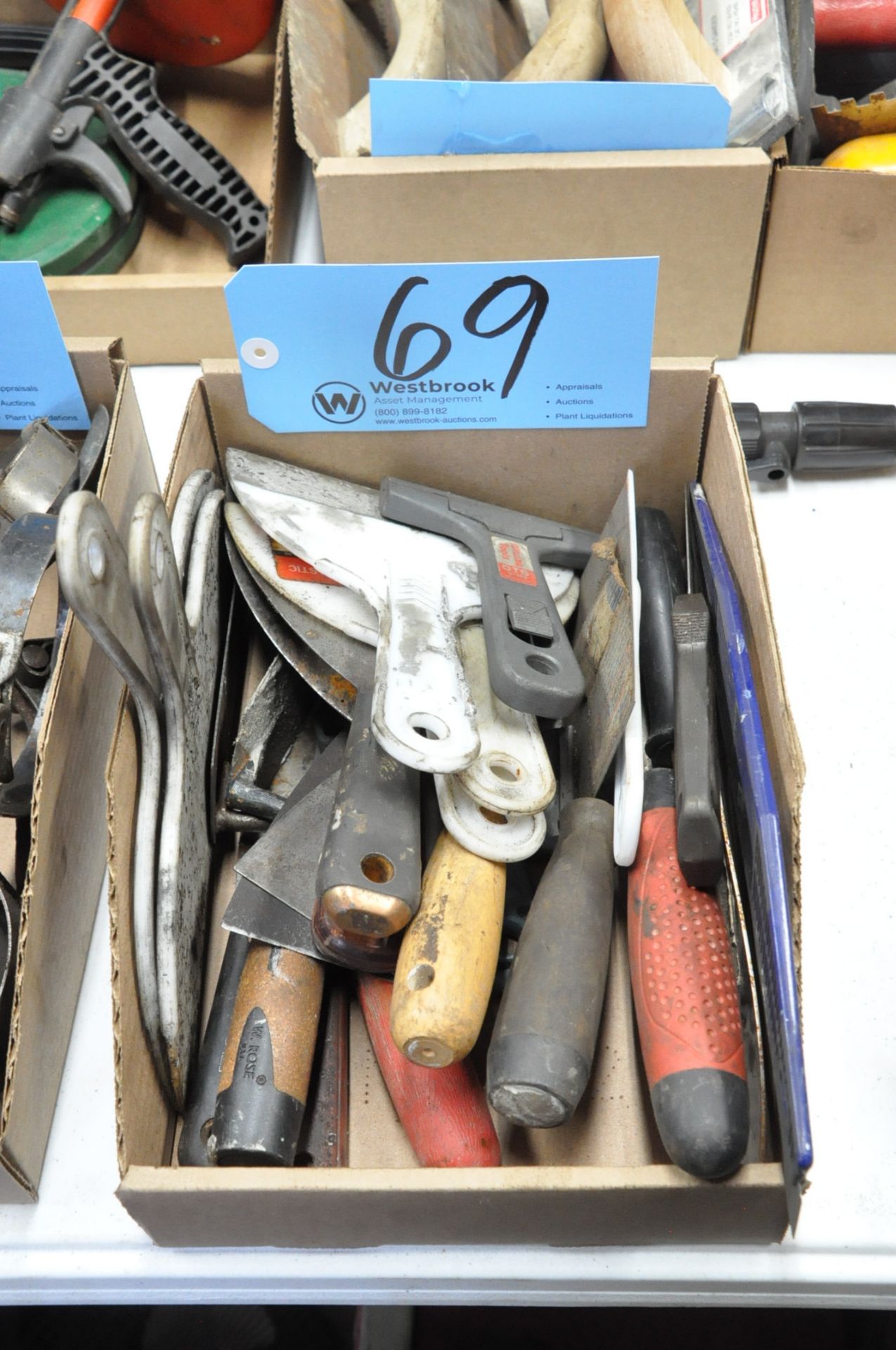 Lot-Scrapers, Drywall Tools, Paint Pans and Tools Etc. in (4) Boxes