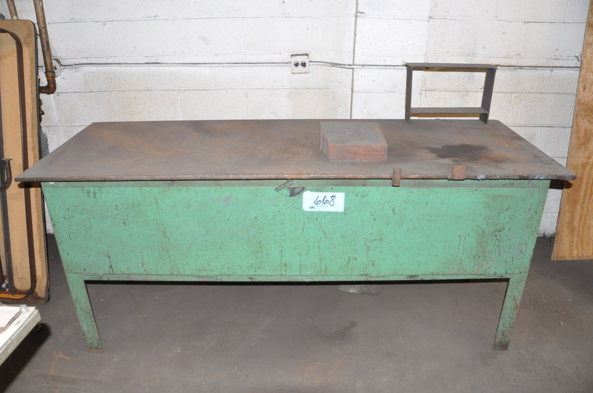 Lot-(1) 30" x 84" x 1/2" Steel Plate Topped Work Bench, (3) Steel Totes with Contents, Etc. (Bldg 2) - Image 2 of 2