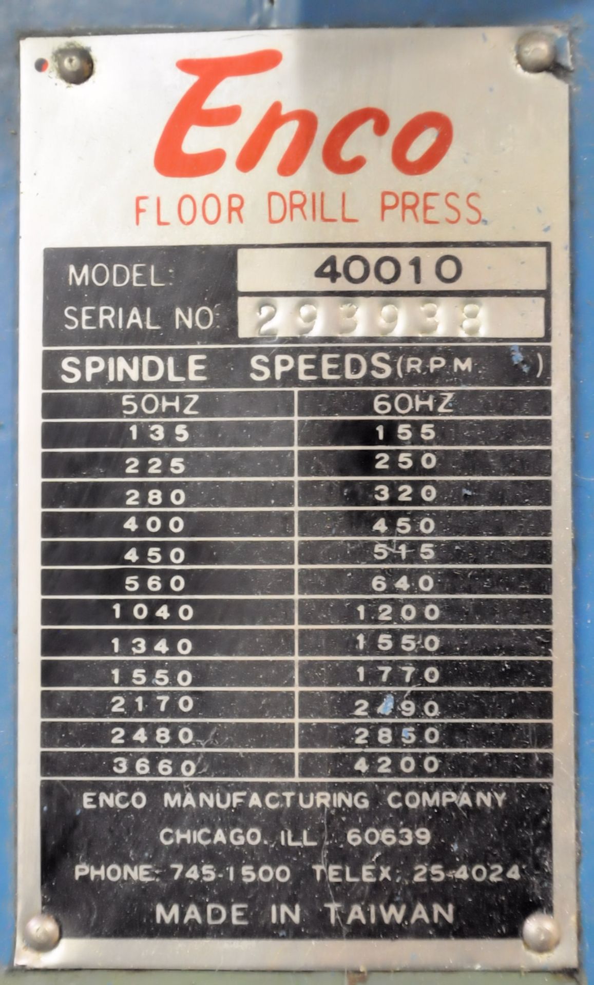Enco Model 40010, 22" Variable Speed Floor Standing Drill Press - Image 4 of 4
