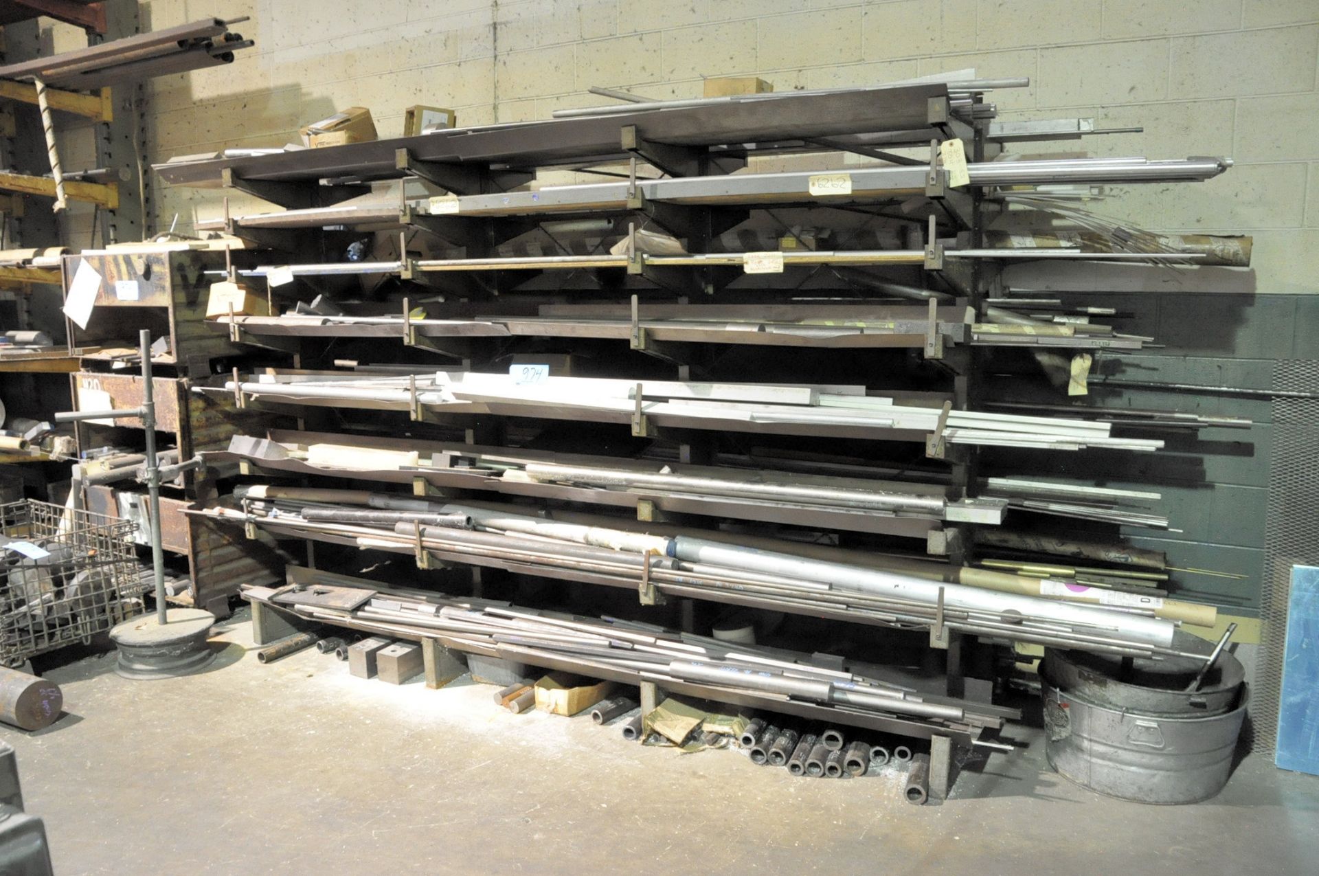 Lot-Various Alloy Solid Round, Hollow Round Bar Stock, etc. with Double Sided Cantilever Rack