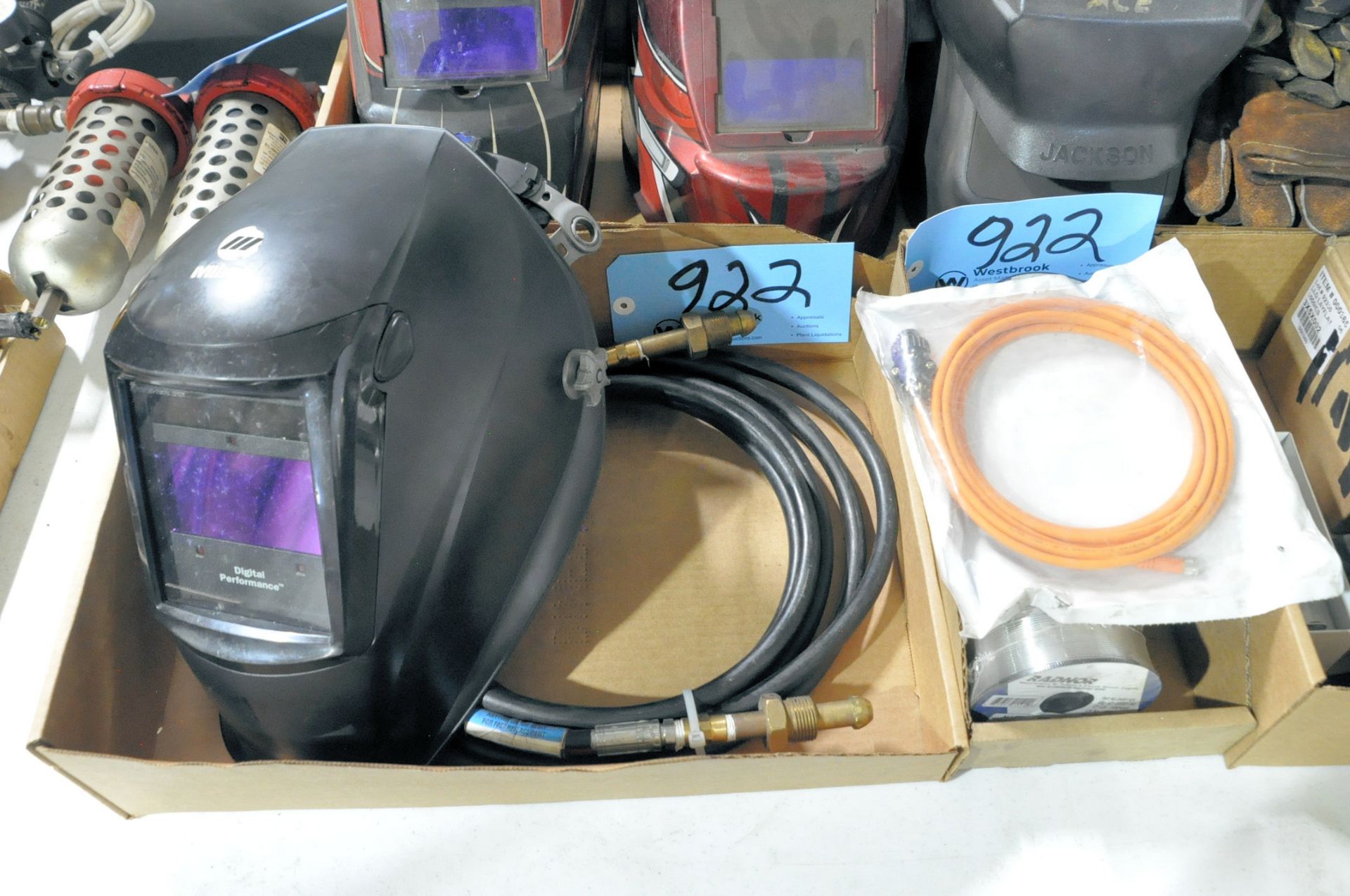 Lot-Welding Helmets, Radnor Small Spools Aluminum Welding Wire, Gas Hose, Gloves, Etc. in (4) Boxes - Image 3 of 5