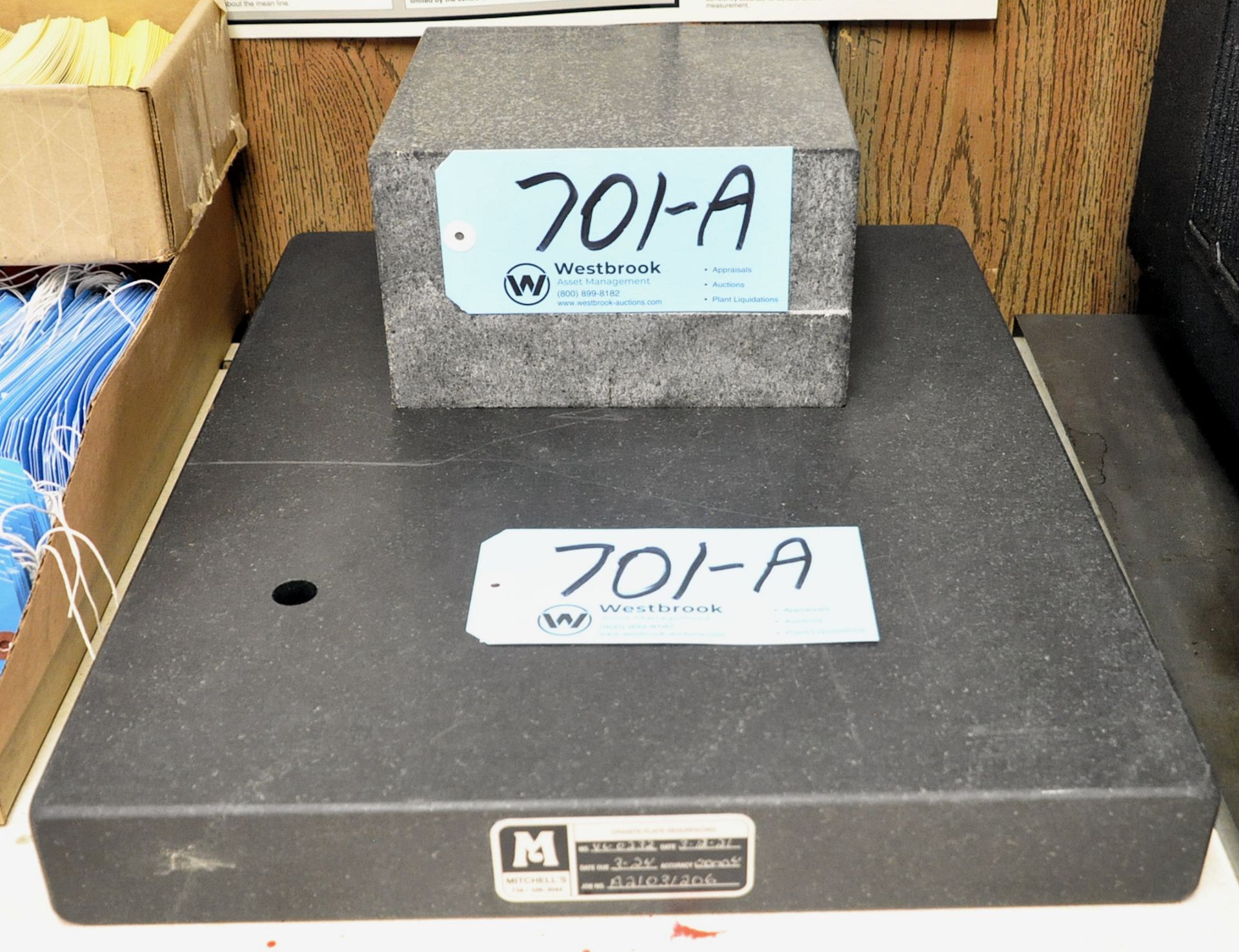 Lot-(1) 16" x 20" x 2" Black Granite Surface Plate, and (1) 8 3/4" x 8" x 5" Black Granite Block