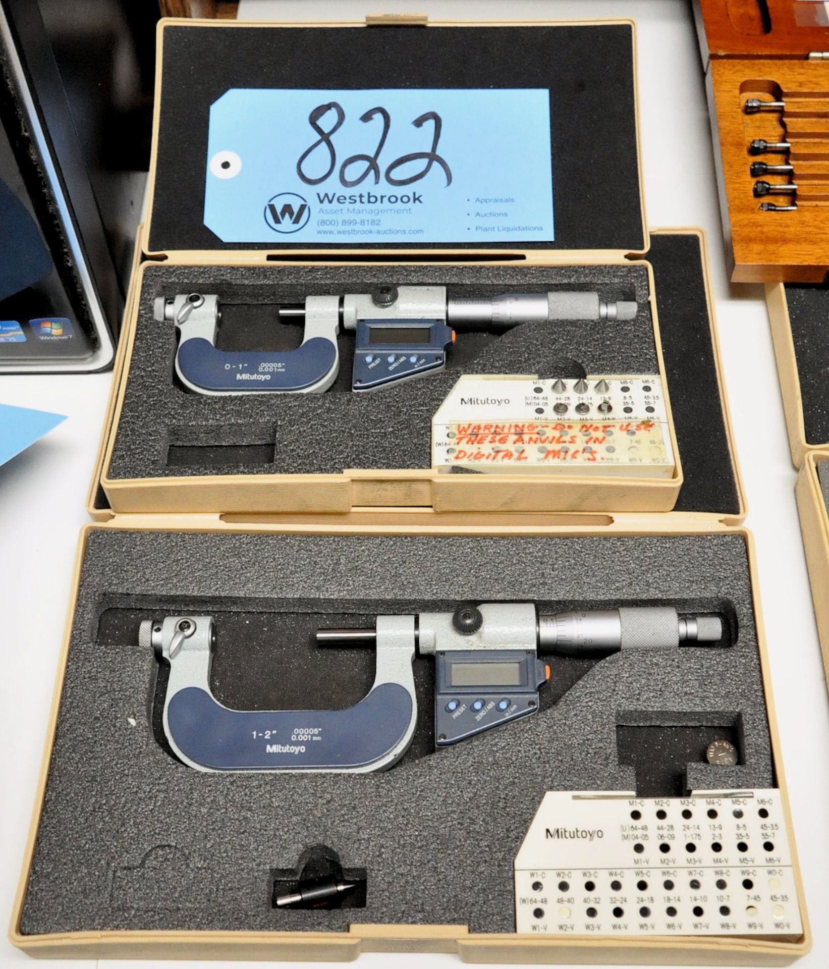 Lot-(1) Mitutoyo 0-1" and (1) 1-2" Digital Outside Micrometers with Cases