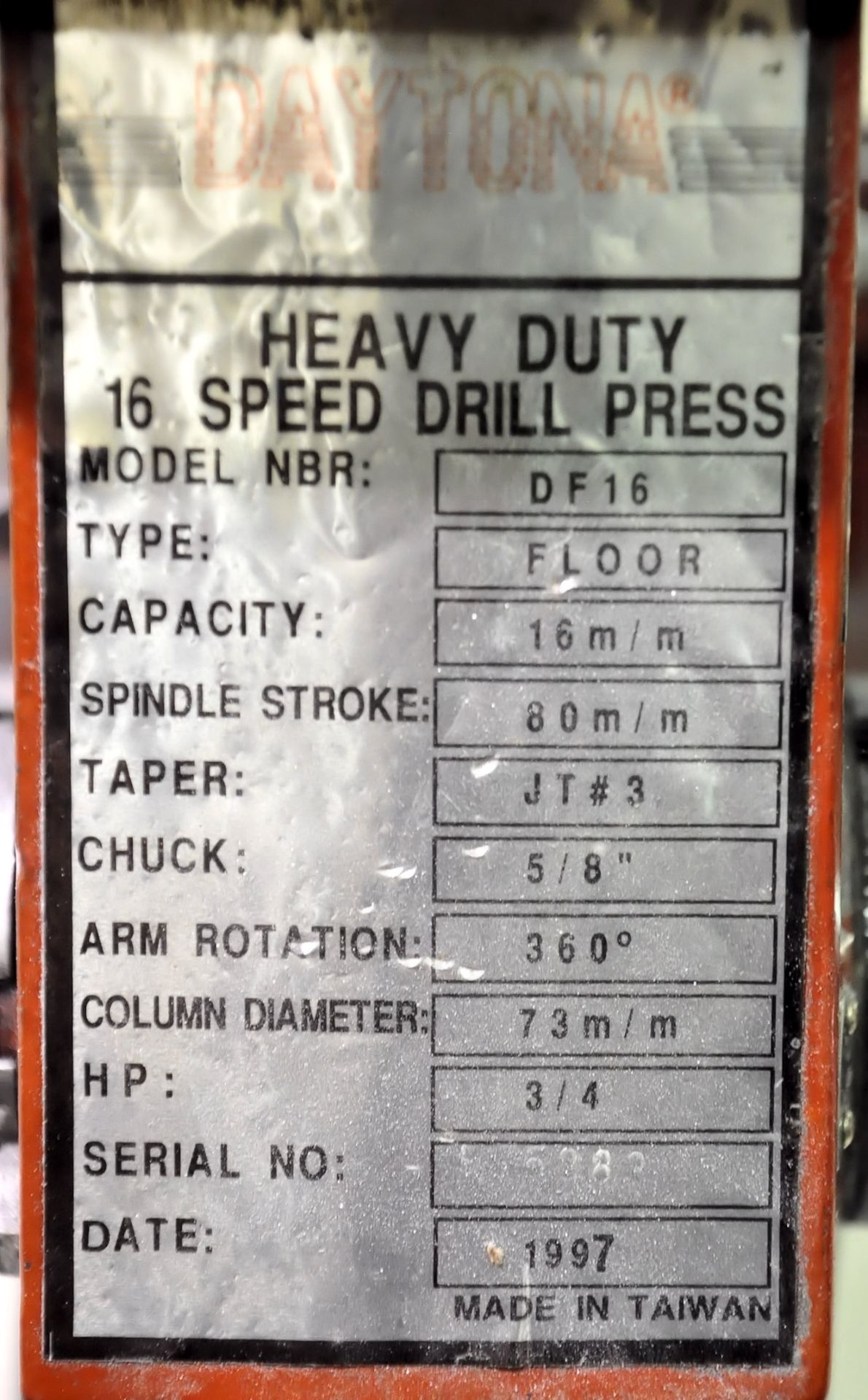 Daytona Model DF16, 13" Variable Speed Floor Standing Drill Press - Image 4 of 4