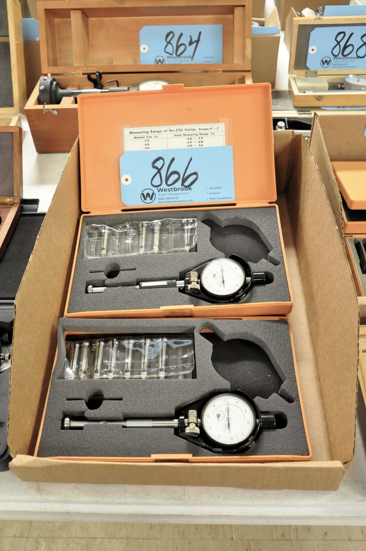 Lot-(2) Mitutoyo 2923-10 Dial Bore Gages with Cases in (1) Box