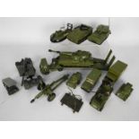 Dinky Toys - A battalion of 13 unboxed later issue Dinky Toys military vehicles and equipment.