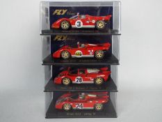 Fly - Four boxed Fly Ferrari 512 S 1:32 scale slot cars. Lot consists of C1 Rojo; C3 N.A.R.T.