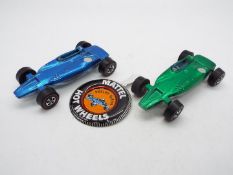 Hot Wheels - Redline - 2 x Shelby Turbine cars in Green and Blue with an original Collector Button.