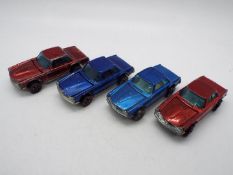 Hot Wheels - Redline - 4 x 1969 original Mercedes Benz 280SL models in red and blue with both dark