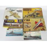 Revell - A boxed collection of 6 vintage mainly 1:72 scale military aircraft and ships plastic