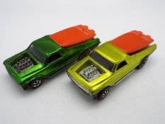 Hot Wheels - Redline - 2 x 1970 Seasider models in Lime Yellow and Light Green both with speedboats.