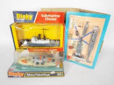 Dinky - 3 x Military models, a # 1040 motorised Navy Sea King Helicopter kit,