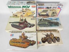 Academy, Emhar,Tamiya, Nichimo - A brigade of six boxed 1:35 scale plastic military vehicle kits.