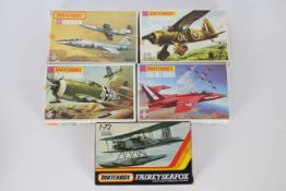 Matchbox - A fleet of 5 boxed vintage 1:72 scale military aircraft plastic model kits by Matchbox.