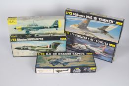 Heller - Five boxed 1:72 scale plastic military aircraft model kits.