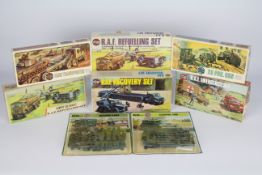 Airfix - Eight boxed and carded vintage plastic military model kits in OO scale by Airfix.
