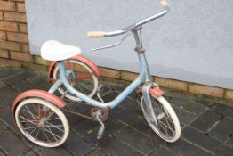 Raleigh - A vintage children's Raleigh Tricycle in light blue and red with lots of patina,
