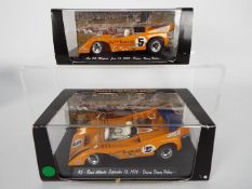 Historic Scale Racing Replicas - 2 x boxed 1970 Can-Am McLaren M8d cars,