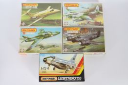 Matchbox - A squadron of 5 boxed vintage 1:72 scale military aircraft plastic model kits by