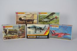 Matchbox - Five boxed vintage 1:72 scale military aircraft plastic model kits by Matchbox.