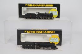 Graham Farish - two N gauge model locomotives with tenders, 2-8-0 LMS black livery op no 8177,