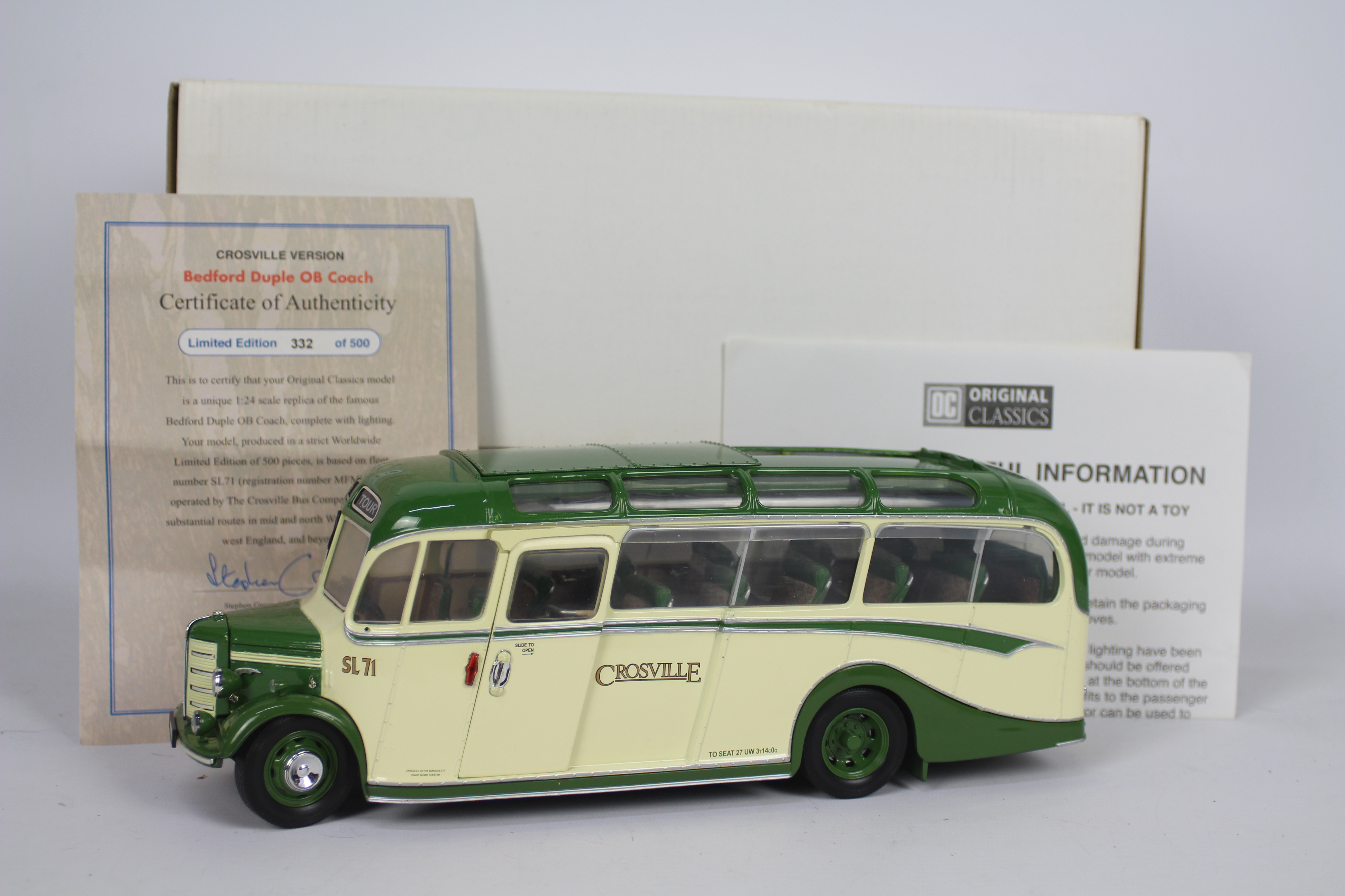 Original Classics - A boxed limited edition 1:24 Bedford OB Duple Coach in Crossville livery with