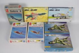 Seven boxed 1:72 scale plastic military aircraft model kits by RV Aircraft,