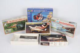 Revell, Academy - Five boxed plastic model aircraft kits in various scales.