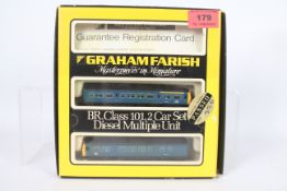 Graham Farish - an N gauge BR class 101, two-car set, diesel multiple unit, blue livery, # 8136,